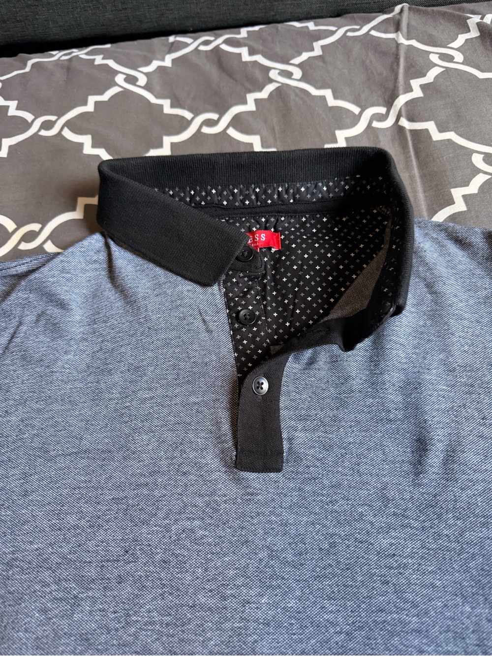 Guess Men's Black/Grey Polo Shirt with Black Collar
